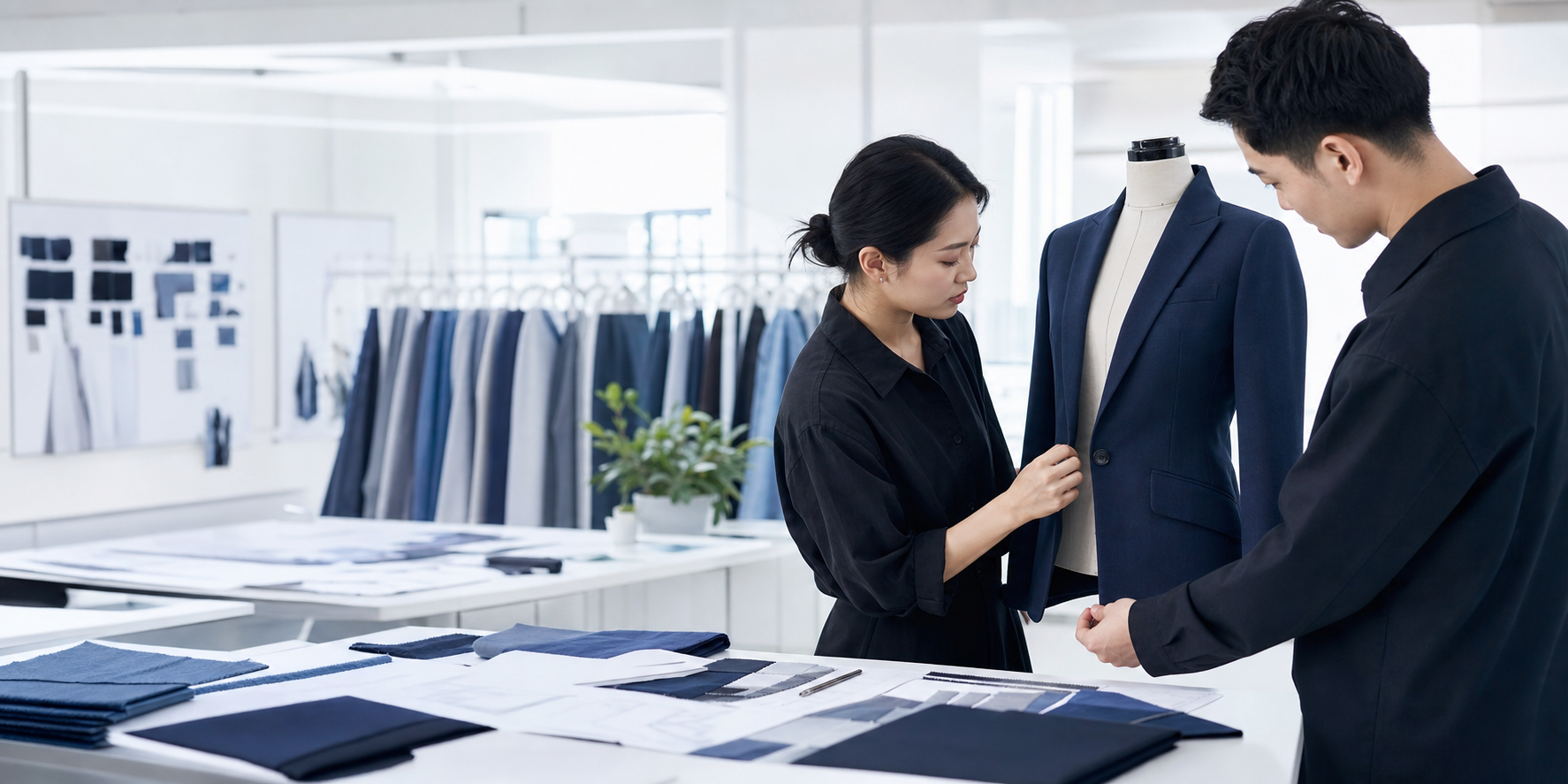 EBShow apparel team reviewing a garment sample